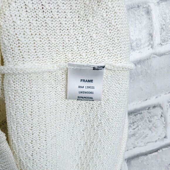 FRAME Women's Le Crochet Lace up Neck Blouse in Beige Size Small - Picture 6 of 9